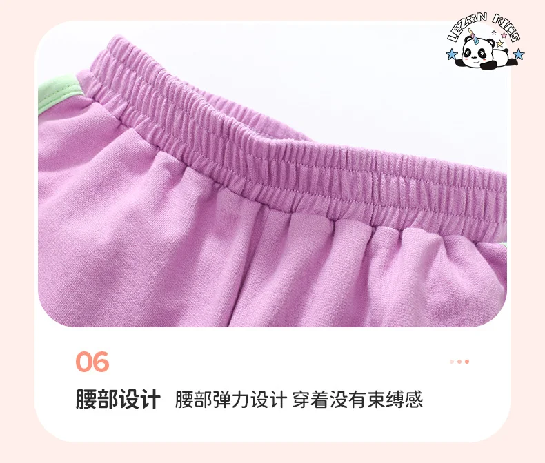 LEZONKIDS - Customized Kids Clothes Printed Color Block Style Cute Girls Summer Short Sleeve Pants Girls Set